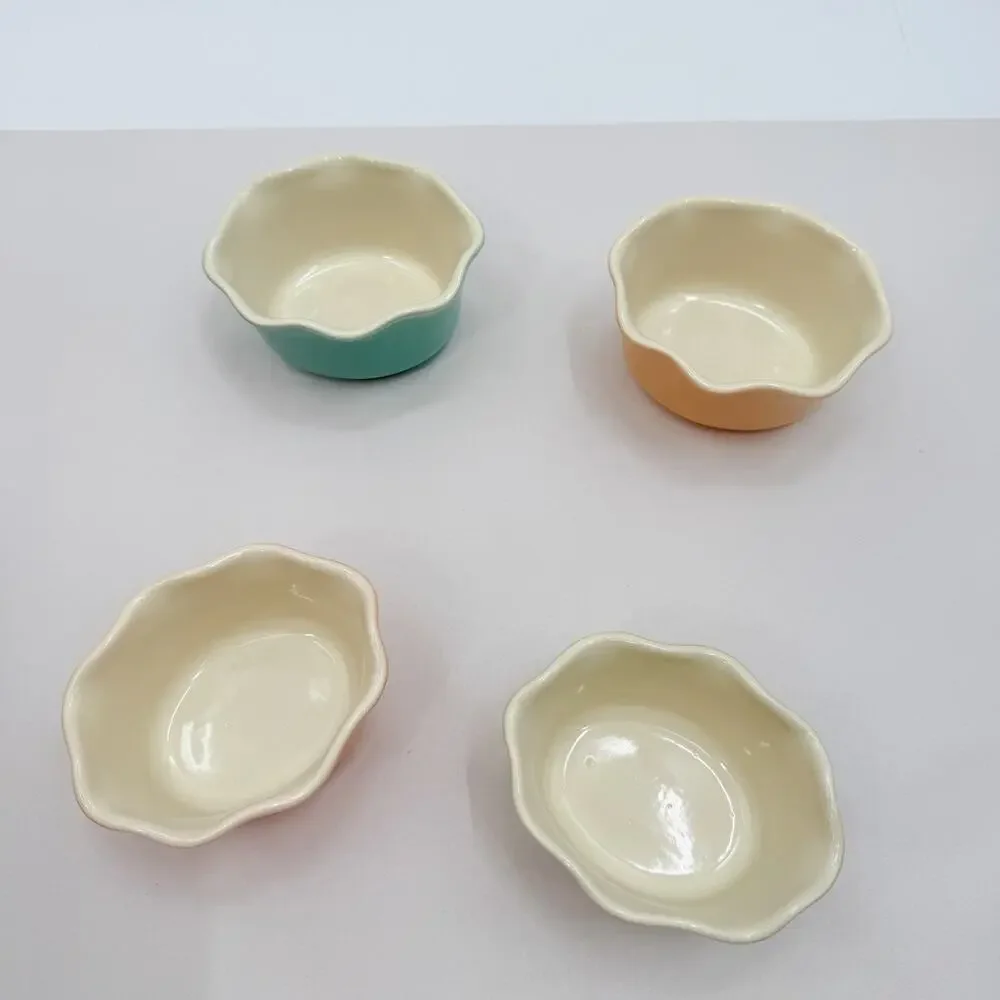 Grestel 4 PC Colorful Stoneware Ruffled Ramekin Dishes Portugal 4.5x 3.75 x 2.5